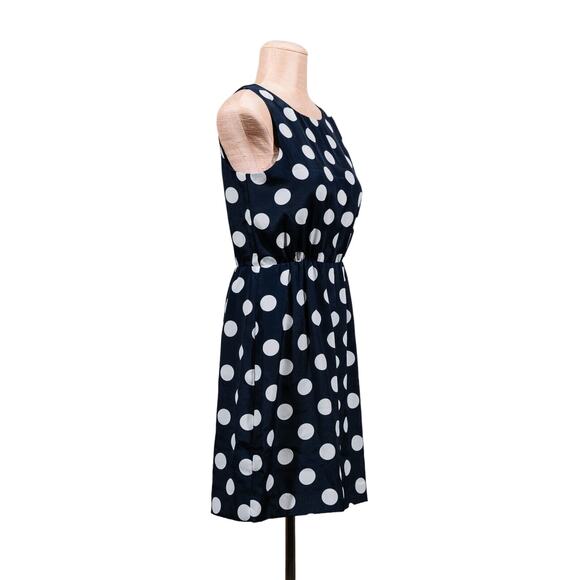 J. Crew Printed Shift Sun Dress Navy Blue White Dot Sleeveless Mini Dress sz 2 - Picture 3 of 12